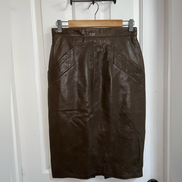Vintage Lanna Leather Brown Pencil Skirt 10 - Picture 2 of 13